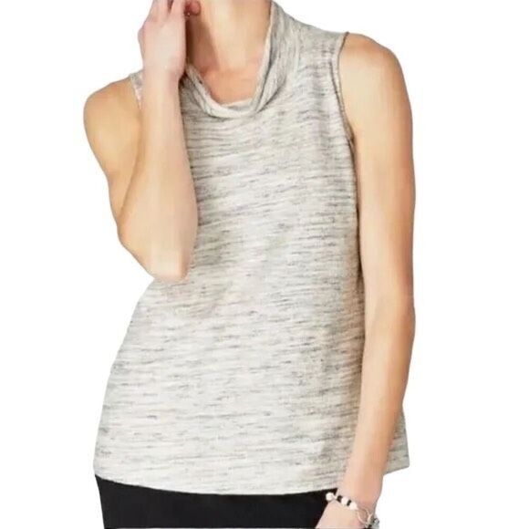 J. Jill Pure Jill Womens Cowlneck Sweater S Heathered Gray Cotton Sleeveless - Picture 1 of 4